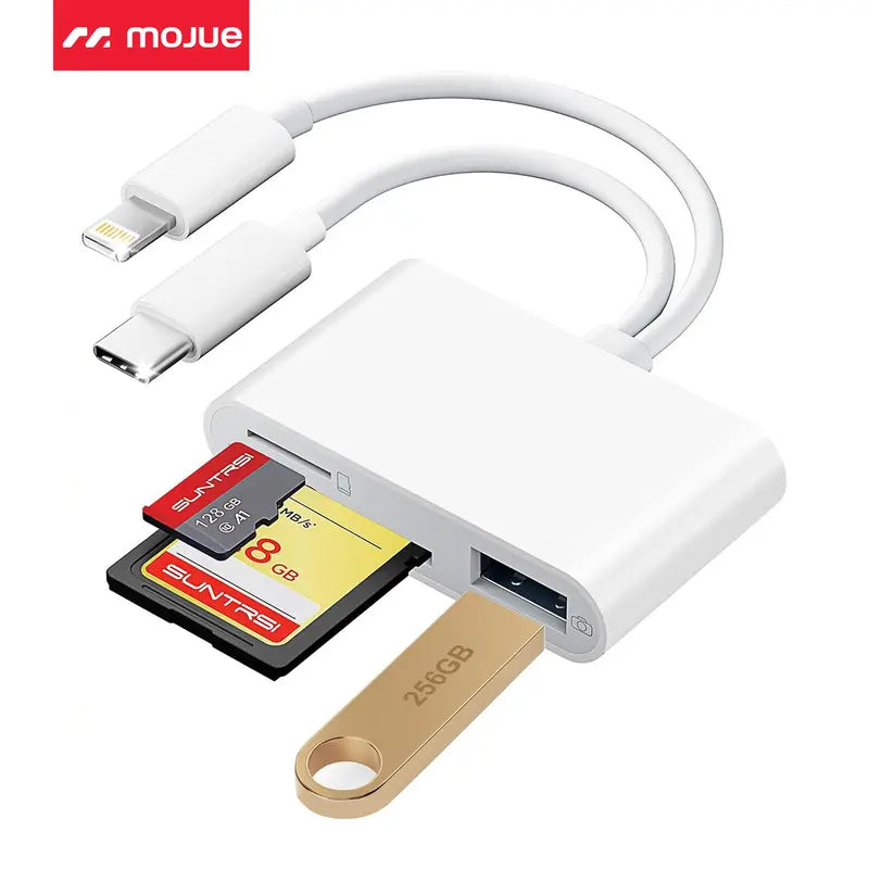 Portable Microsd Card Reader - Lightning+C Dual Connector USB 3.0 Dual-Slot Memory Card Reader, High Speed Data Transfer, 2-Way Sync & Camera Viewer for Iphone/Ipad, Android Device Compatibility, Supports SD/TF